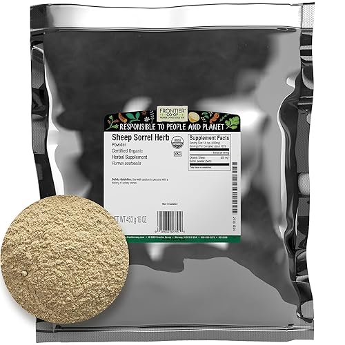 Frontier Co-op Organic Sheep Sorrel Powder, 1lb Bulk Bag - Natural Herbal Powder with Sharp, Tangy Flavor for Herbal Teas and Essiac Blends, Kosher