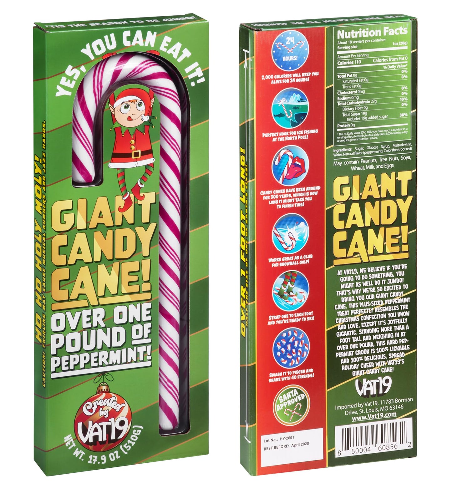 Giant Edible Candy Cane, Peppermint Flavored, 17.98 oz