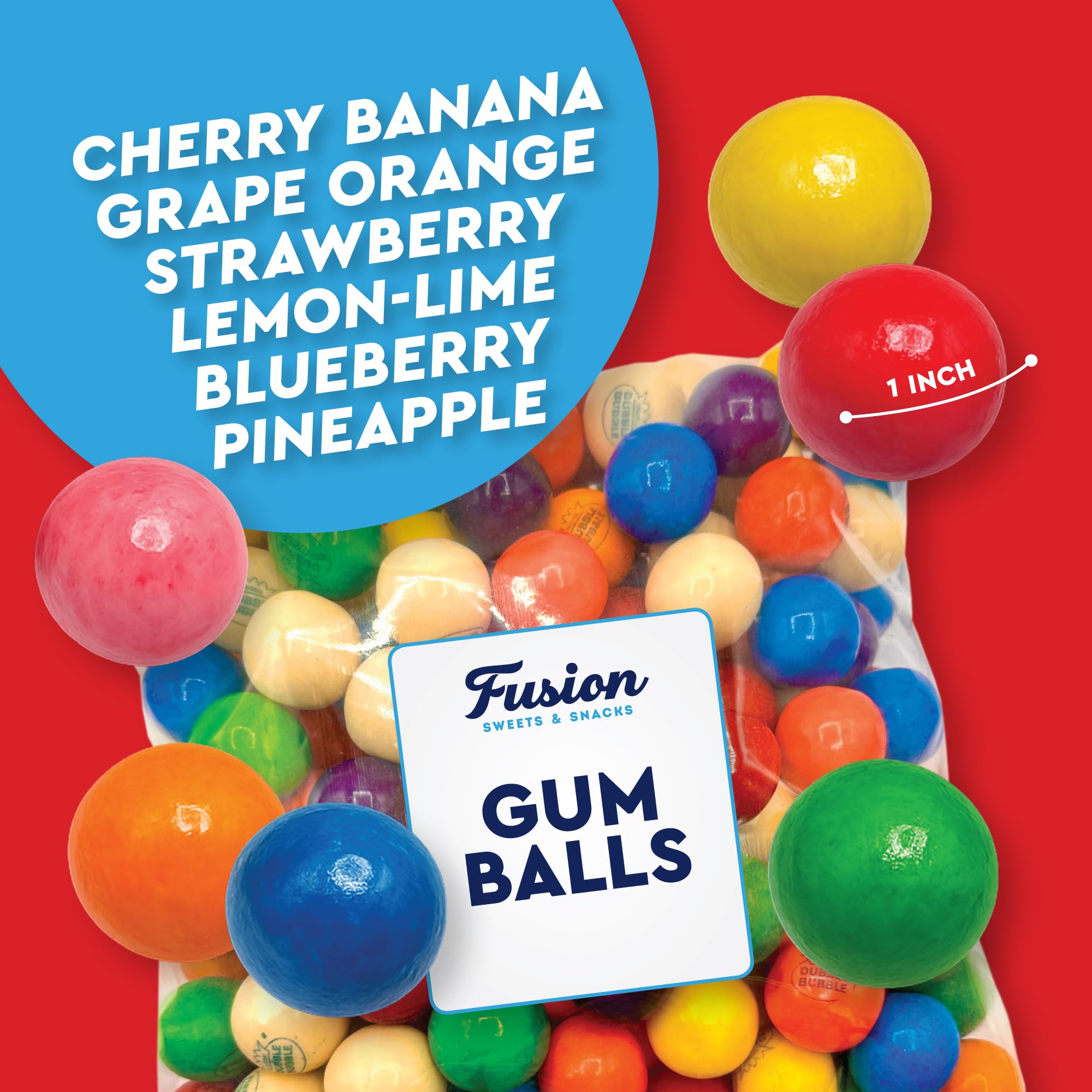 Gumballs 1 Inch - 2 Pound Bag - Gum Balls For Gumball Machine - Gumballs Bulk - Gum Ball Machine Refill - Assorted Fruit Flavor - Bubble Gum