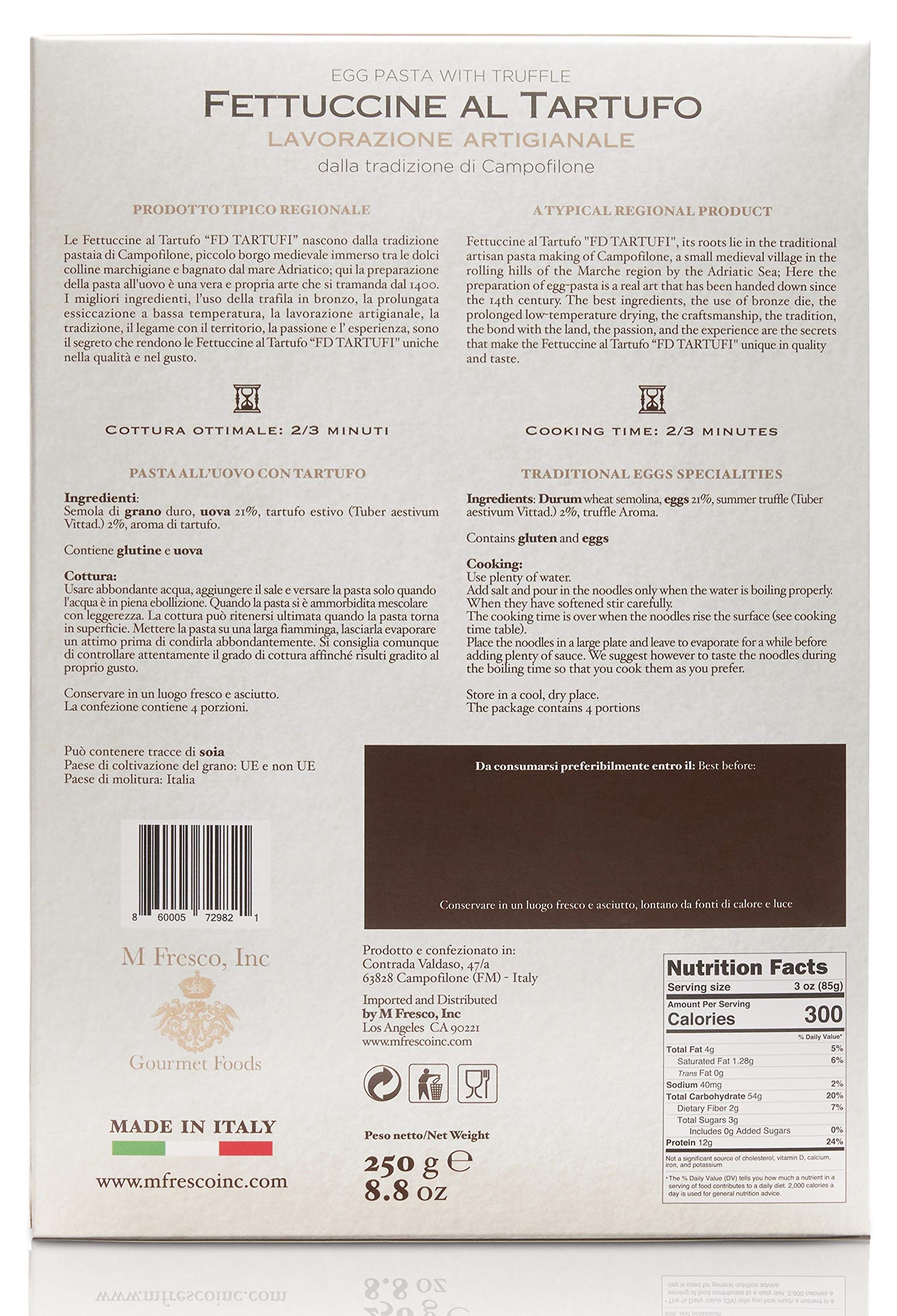 FD TARTUFI Fettuccine Pasta with Truffle (250g) 8.8oz | Made in Italy | Truffles | Handed down 14th Century recipe | Gourmet cooking