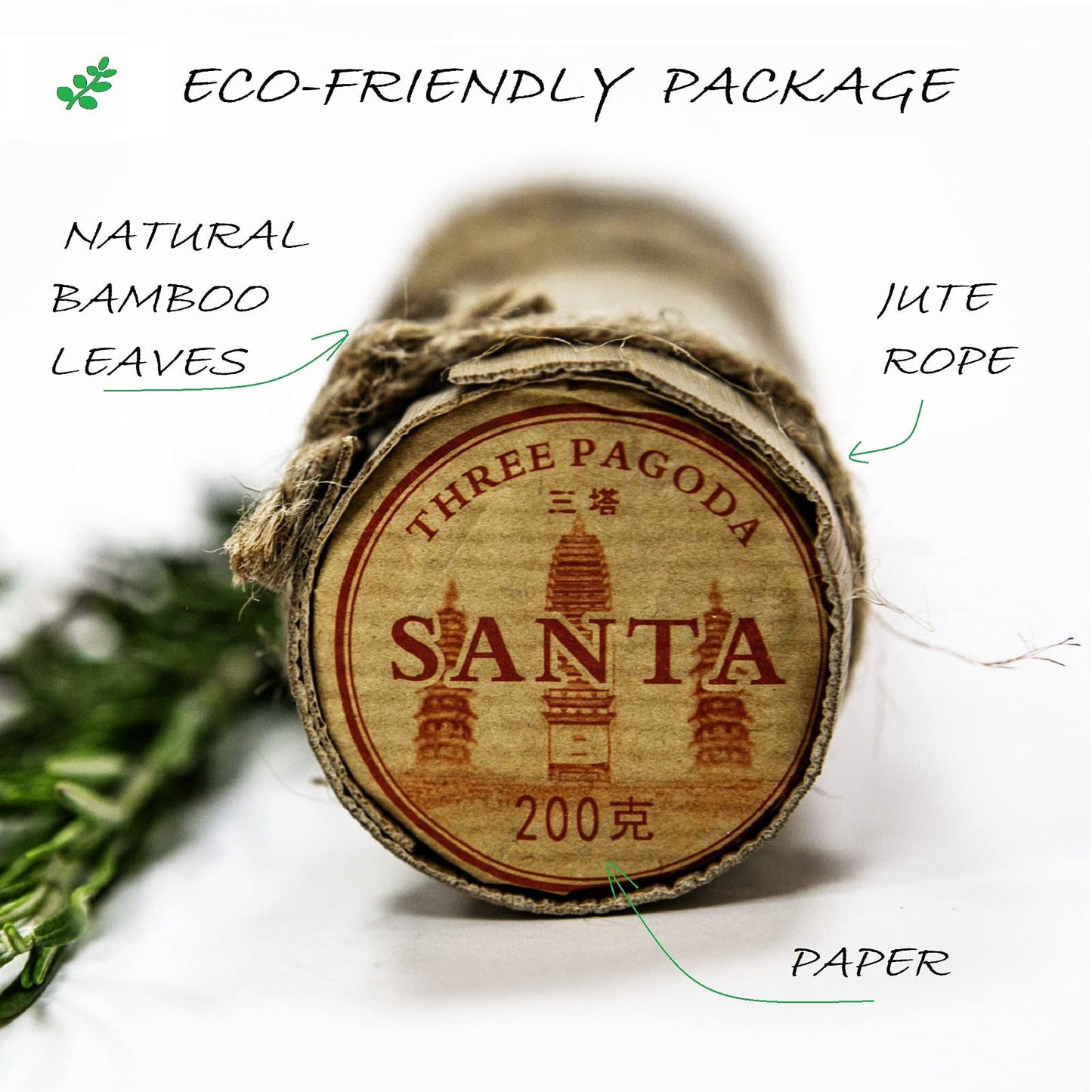 Three Pagodas - Puerh Tea in Bamboo Leaf Tube (80 Cups) Ripe Pu Erh Mini Cakes (7.1 Ounce) 200g Chinese Aged Shou Pressed Fermented Black Puer Cakes