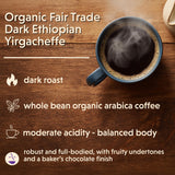 Coffee Bean Direct Organic Fair Trade Dark Ethiopian Yirgacheffe, Whole Bean Coffee, Arabica Coffee Dark Roast, 1 Pound Bag (Pack of 1)