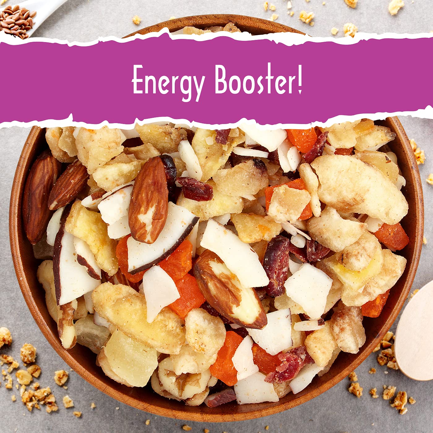 Sunkist® Energy Boost Trail Mix - Fruit and Nut Mix, Low Sodium, Gluten Free Snack with Papaya, Walnuts, Coconut, Almonds, Banana Chips, Cranberries