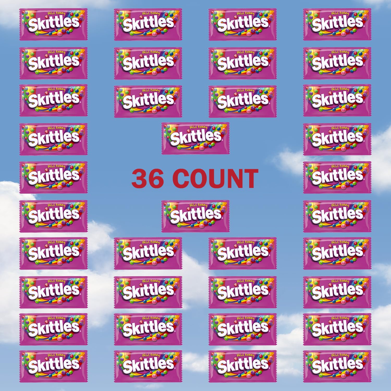 SKITTLES Wild Berry Chewy Candy Full Size Movie Night Party Favor Candy Packs Bulk Box, 2.17 oz, (Pack of 36)
