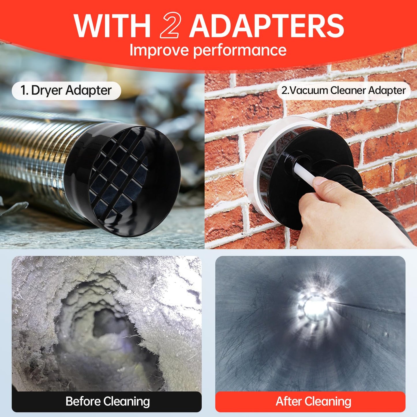 BLuesea Dryer Vent Cleaner Kit, 15-Piece Ultimate Dryer Cleaning Kit Include 30 Feet Dryer Vent Brush, Upgrade Noiseless Dryer Lint Vacuum Attachment