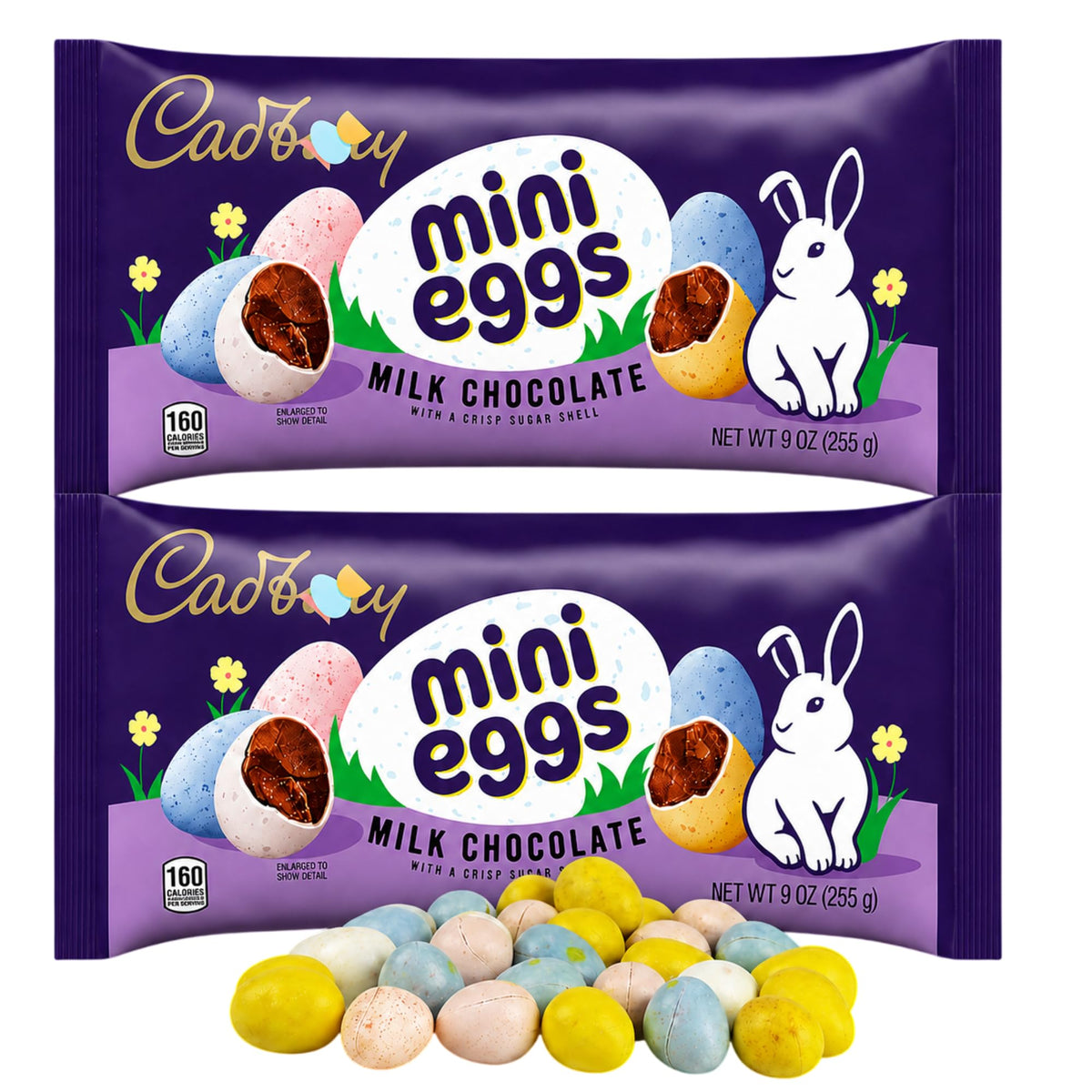Cadbur,yMini Eggs Milk Chocolate Candy, 9 oz Bag (2 Pack) - Crisp Sugar Shell Chocolate Candy Treats, Colorful Crunchy Eggs