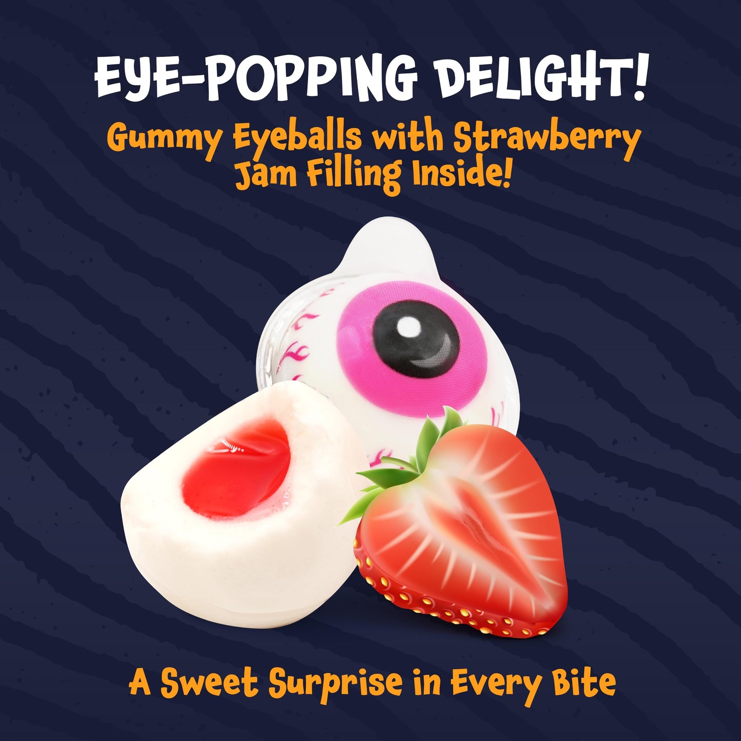 Eyeballs Gummy Candy - 19 Ounce Jar (30 Count) - Strawberry Jam Filled Center - Individually Wrapped Candy - Fun Party Favors - Spooky Gummies by
