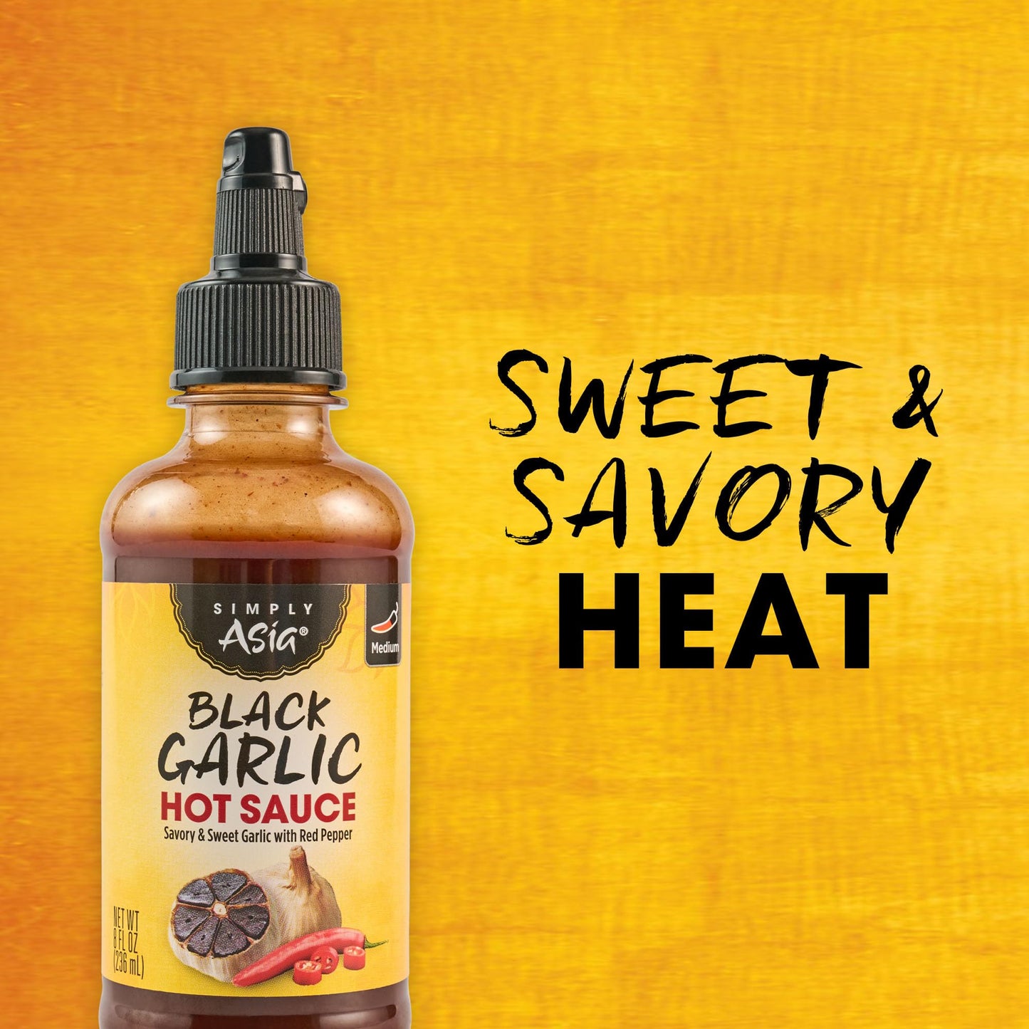 Simply Asia Hot Sauce, Black Garlic, Sweet and Savory Heat Made with Red Pepper and Black Garlic for Noodles, Rice, Stir-Fry, Wings, Yakitori