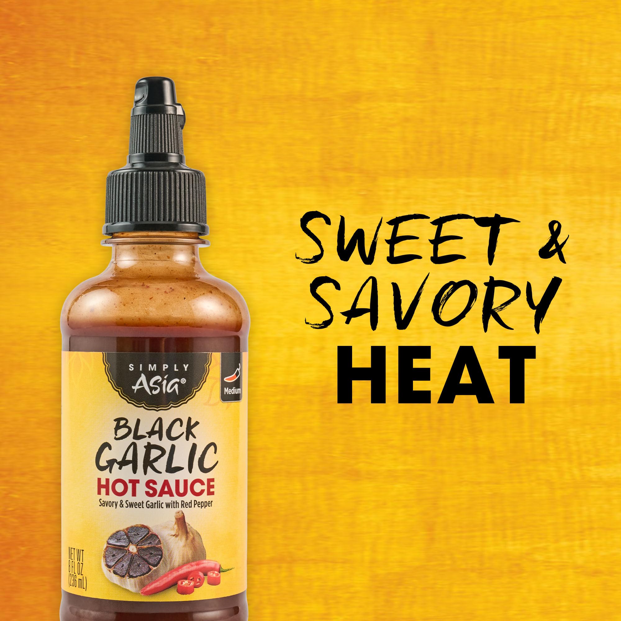 Simply Asia Hot Sauce, Black Garlic, Sweet and Savory Heat Made with Red Pepper and Black Garlic for Noodles, Rice, Stir-Fry, Wings, Yakitori