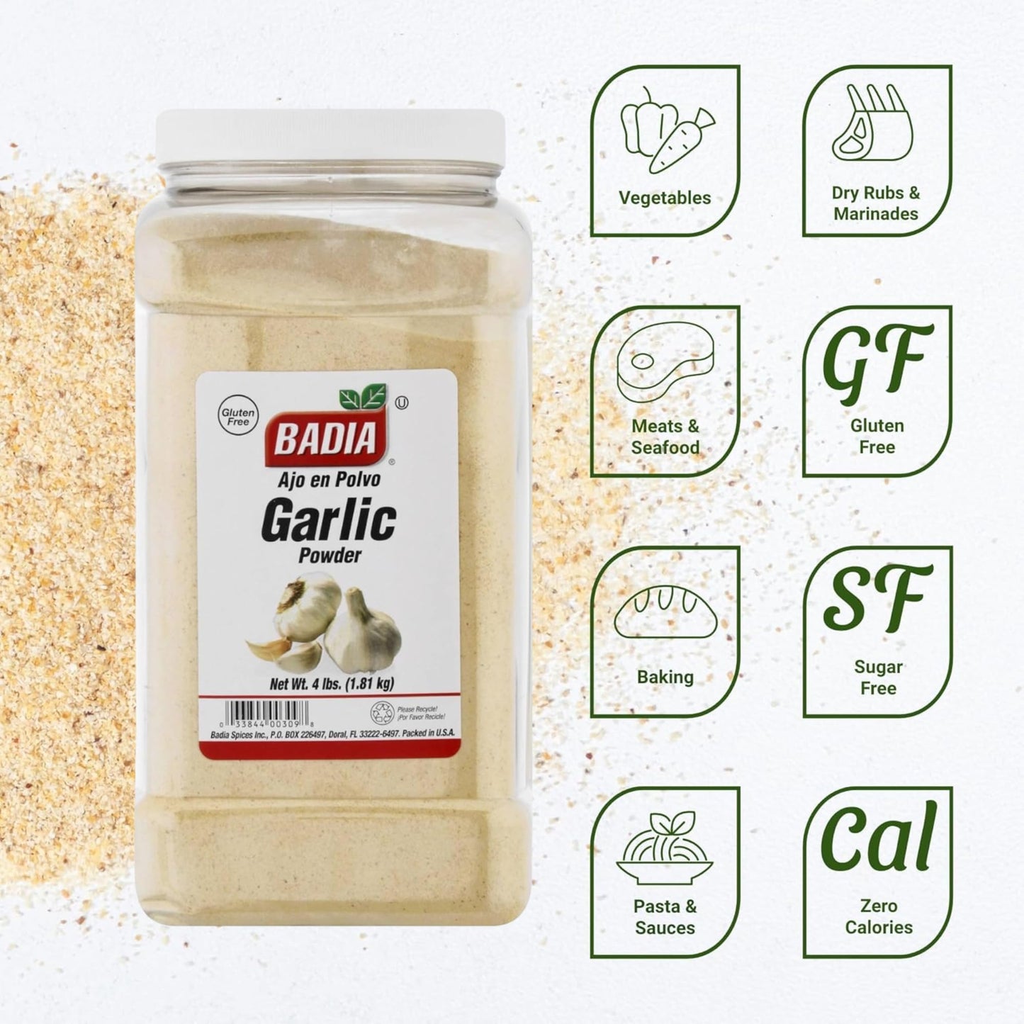 Badia Garlic Powder, 4 Pound - Premium Garlic Powder for Cooking, Seasoning & Spice Blends, Freshly Ground and Flavorful