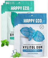 HAPPY ECO Sugar Free Natural Chewing Gum 6 Pack (84 Pieces) - Plastic Free, Xylitol Gum with Stevia - Aspartame Free - Vegan, Gluten Free Keto