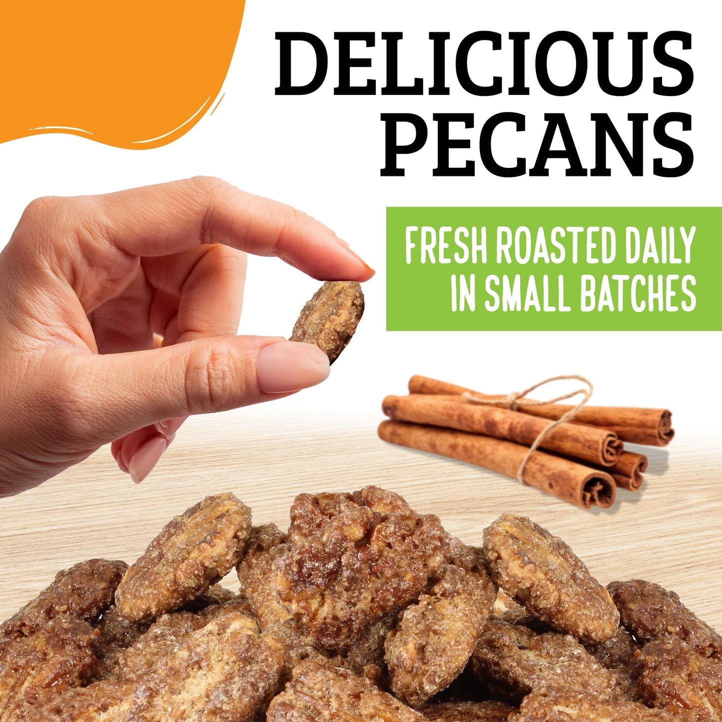 Almond Brothers Cinnamon Roasted Pecans - 2 lb Bag - Hand Crafted Cinnamon Candied Pecans - Gluten-Free, Non-GMO