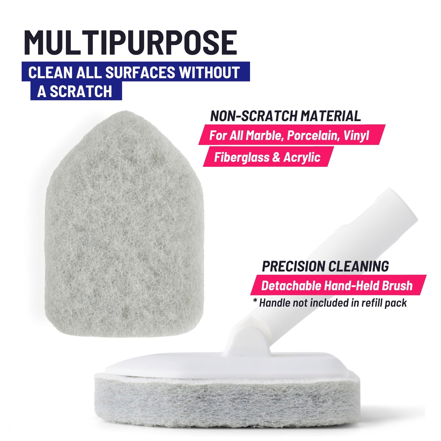 Moku Home Replacement Scrubber Refill for Moku Home Extendable Tub Tile Shower Brush for Cleaning Non-Scratch (2X Scrubber Sponge Gray)