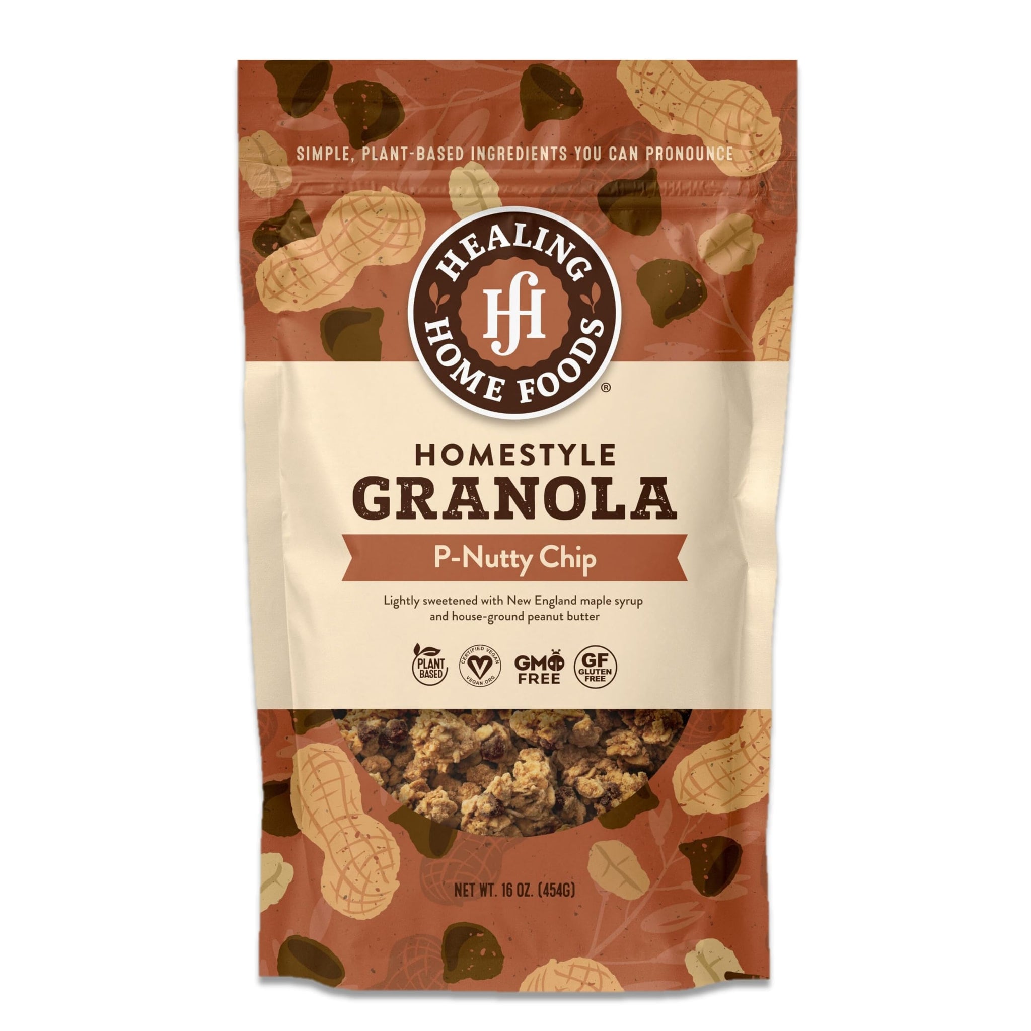 Healing Home Foods P-Nutty Chip, Gluten Free Granola Mix with Peanut Butter & Chocolate Chips - Low Sugar Granola Clusters, Vegan & Healthy Breakfast
