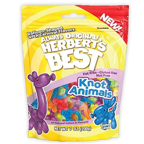 Herbert's Best Knot Animals, Gummy Candy, Carnival Flavors, Vegan, Natural Colors & Flavors, 7 oz Bag