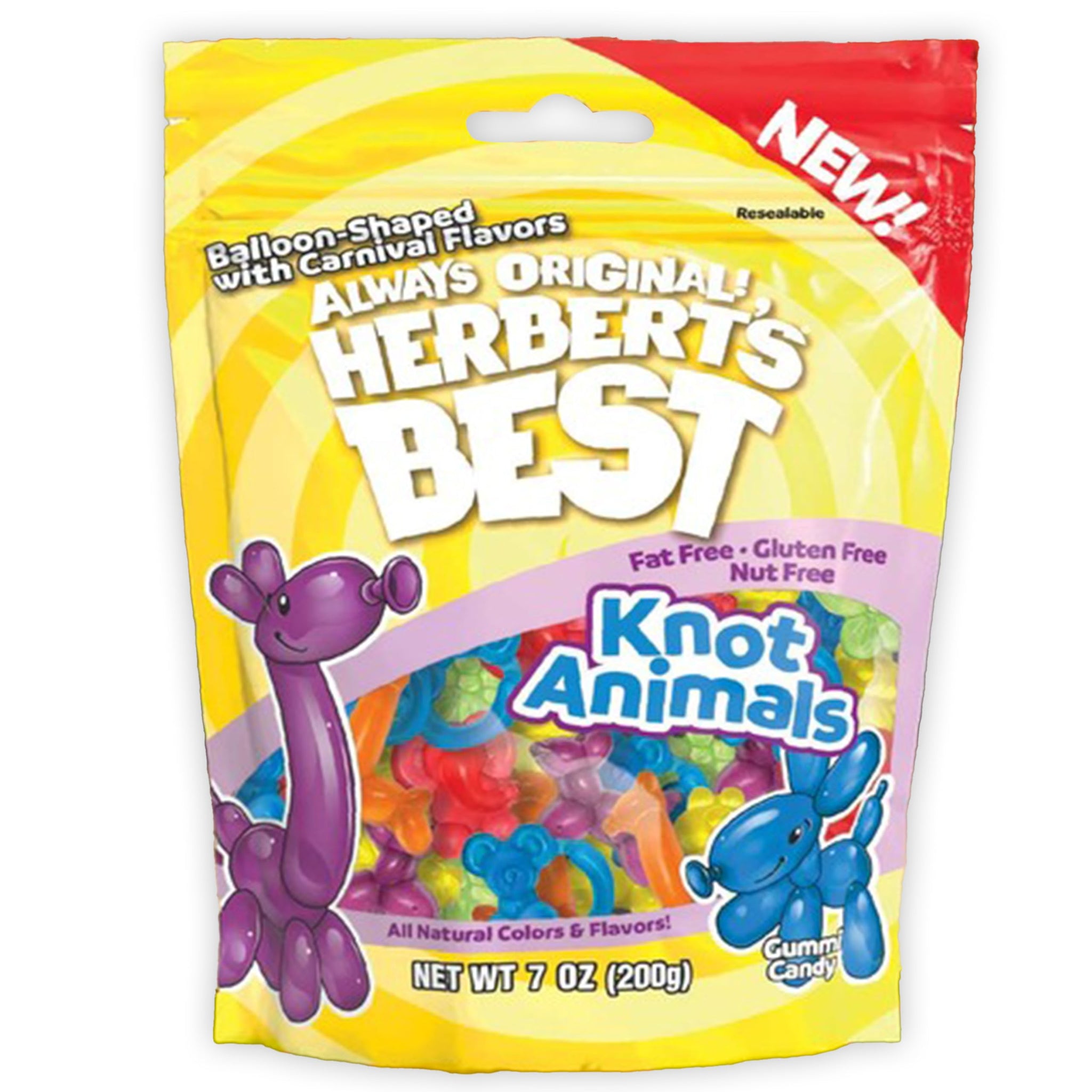 Herbert's Best Knot Animals, Gummy Candy, Carnival Flavors, Vegan, Natural Colors & Flavors, 7 oz Bag