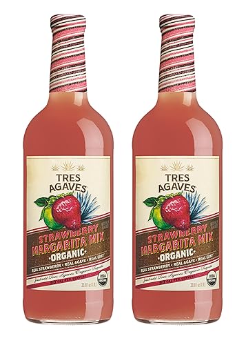 Tres Agaves Organic Strawberry Margarita & Daiquiri Mix - Real Strawberry Purée, Agave Nectar & Lime Juice - All-Natural, Non-GMO, Gluten-Free, Vegan