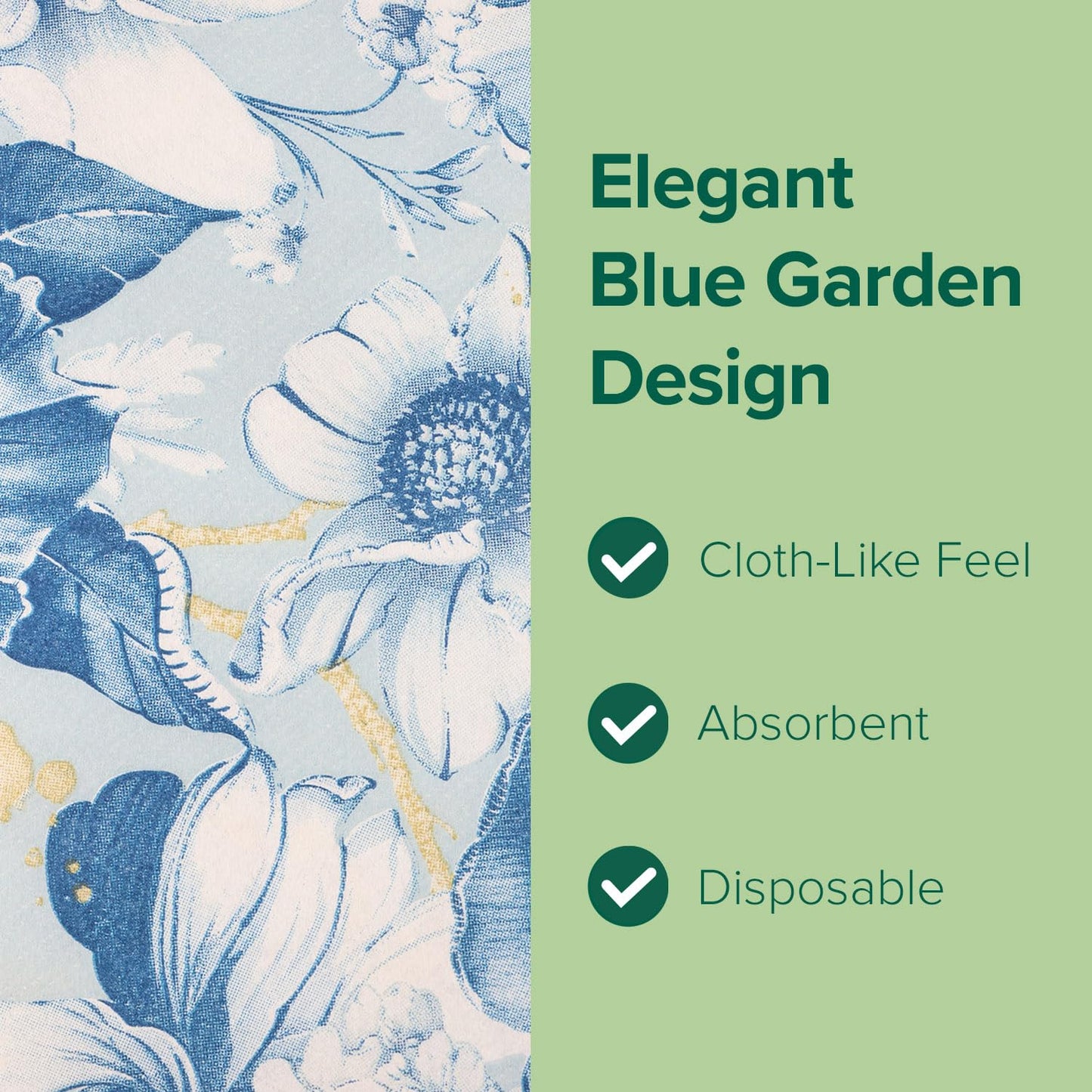 SimuLinen Blue Garden Floral Disposable Hand Towels for Bathroom, Single-Use Linen-Feel Guest Towels, Hand Tissue Paper, Cloth-Like Paper Napkins