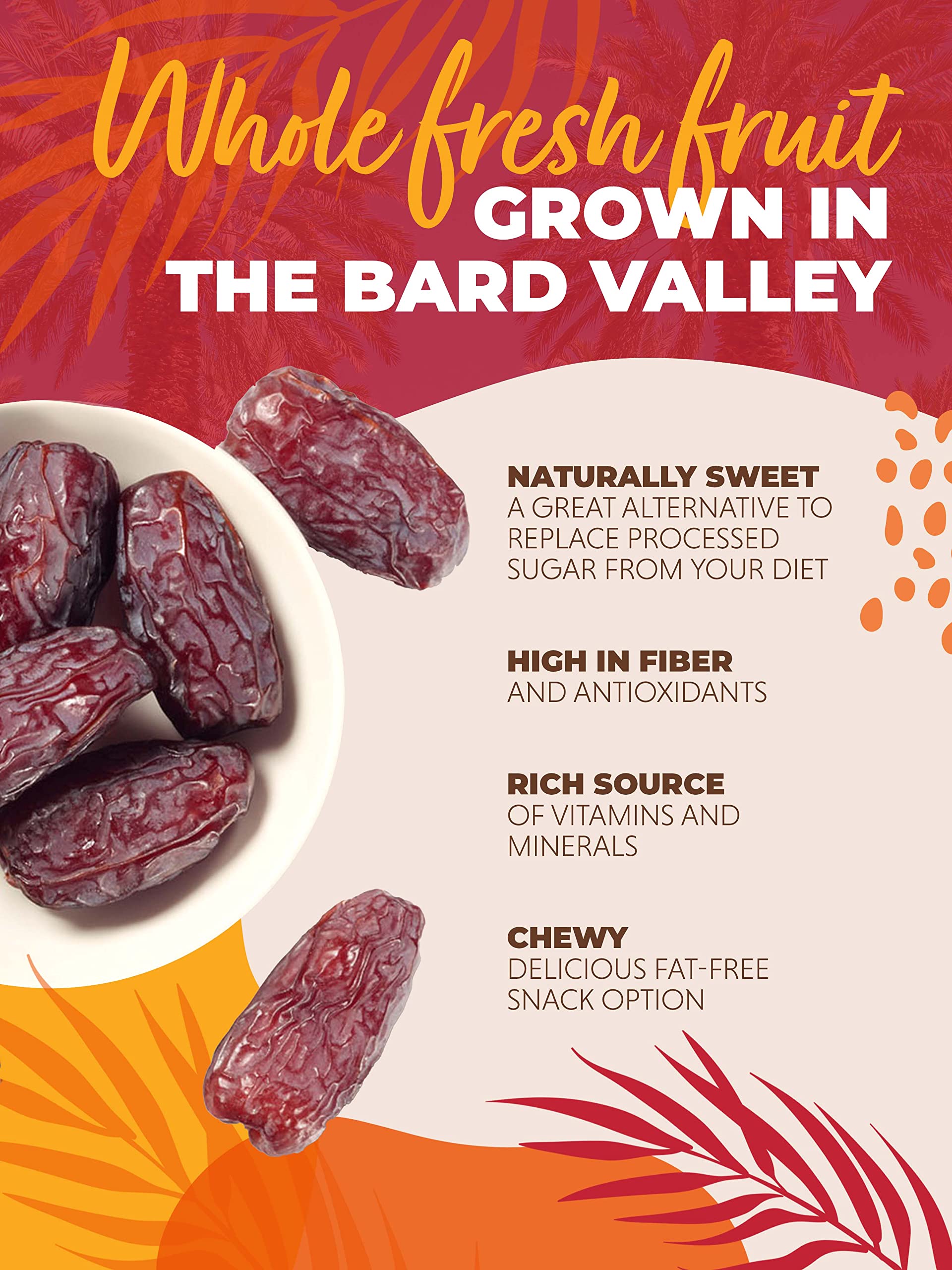 Natural Delights Dates - Large & Plump, Non-GMO Verified, Good Source of Fiber, Naturally Sweet Fruit Snack, Perfect for On-the-Go - Medjool Dates