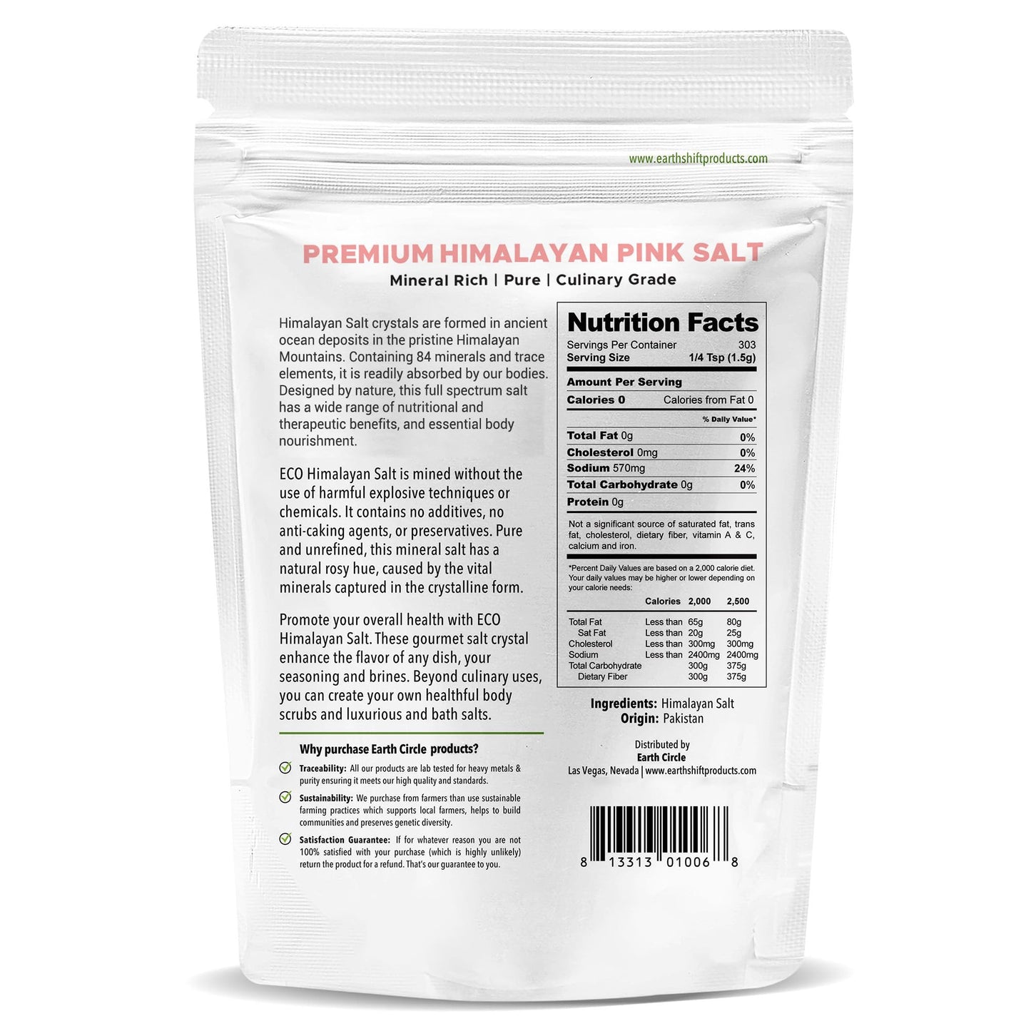 Earth Circle Premium Himalayan Unrefined Pink Fine Grain Salt, Pure Culinary Grade - Kosher, Nutrient and Mineral Dense, 1 Pound (Pack of 6)