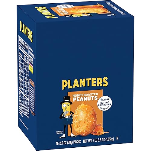 PLANTERS Honey Roasted Peanuts, 2.5 Ounce - 15 Count (Pack of 1) - Roasted with Honey and Sea Salt - Active Lifestyle, Movie and School Snacks