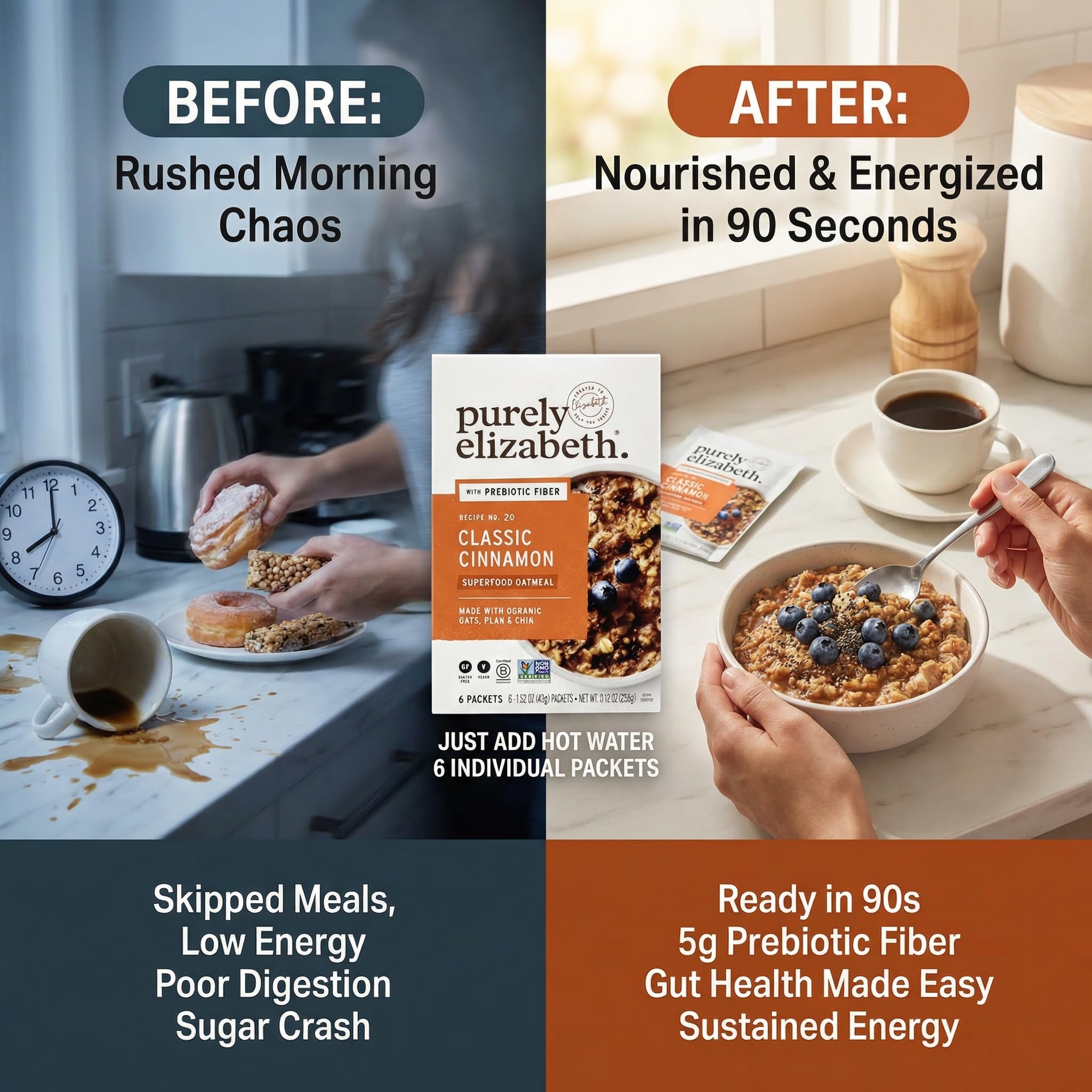 Superfood Vegan Oatmeal Classic Cinnamon - 9.12 Oz - Pack of 1 - Cereal Oatmeal for Breakfast - Oatmeal Instant Protein Cereal - Ebt Eligible Food