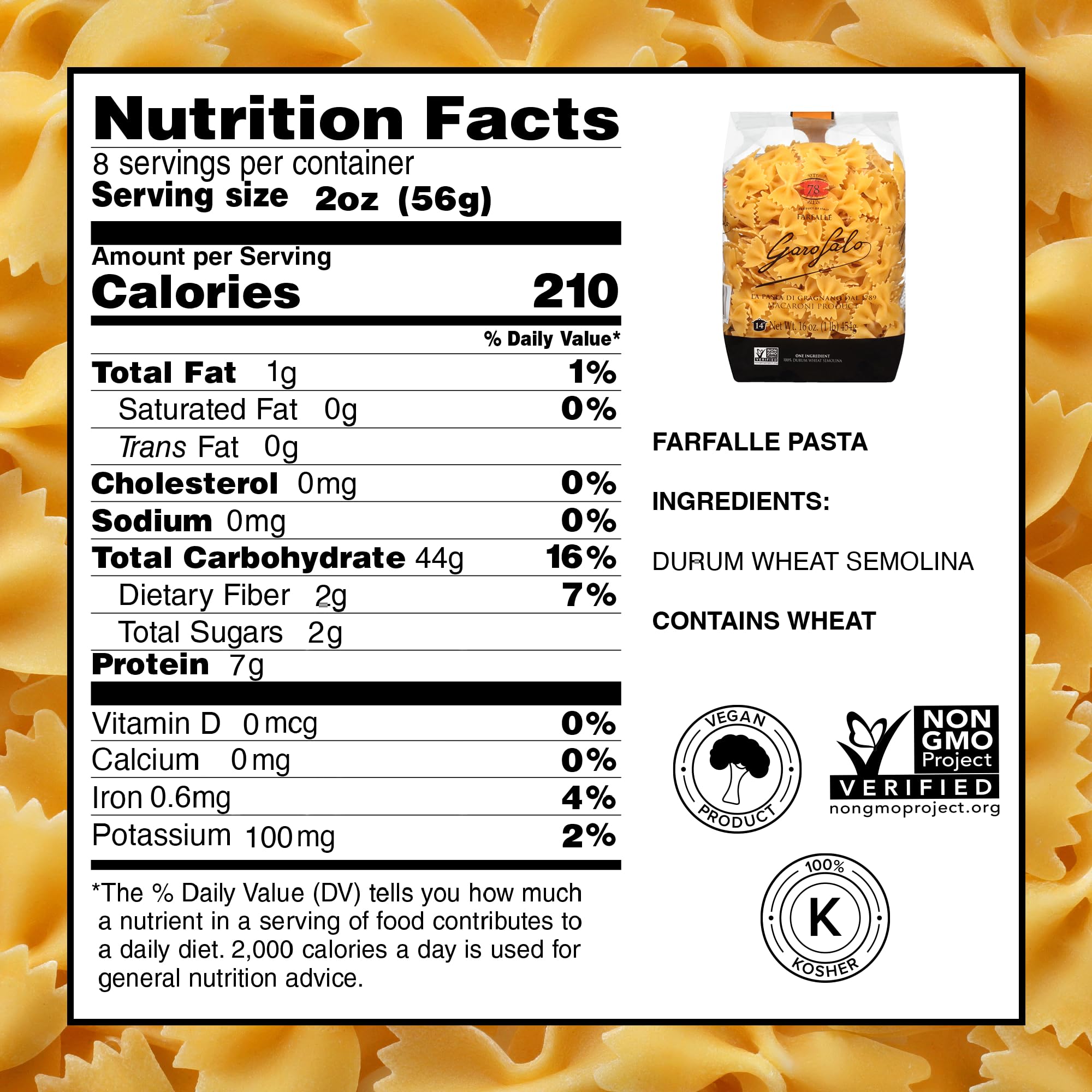 Garofalo - Premium Durum Wheat Semolina Farfalle Pasta, Italian Made, Bronze-Drawn, Al-Dente, One-Ingredient Pasta (4 pack)