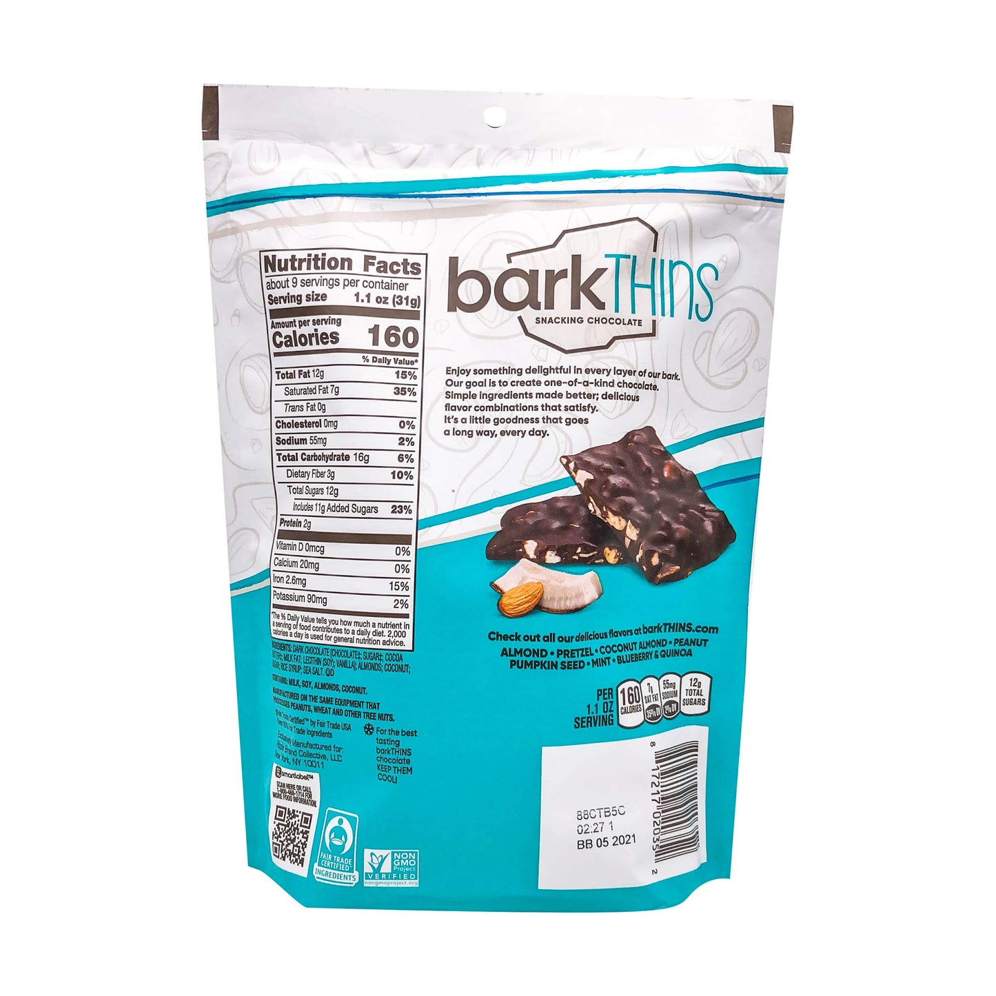 barkTHINS Dark Chocolate Coconut and Almond Snacking Chocolate, Holiday, 10 oz Family Size Bag