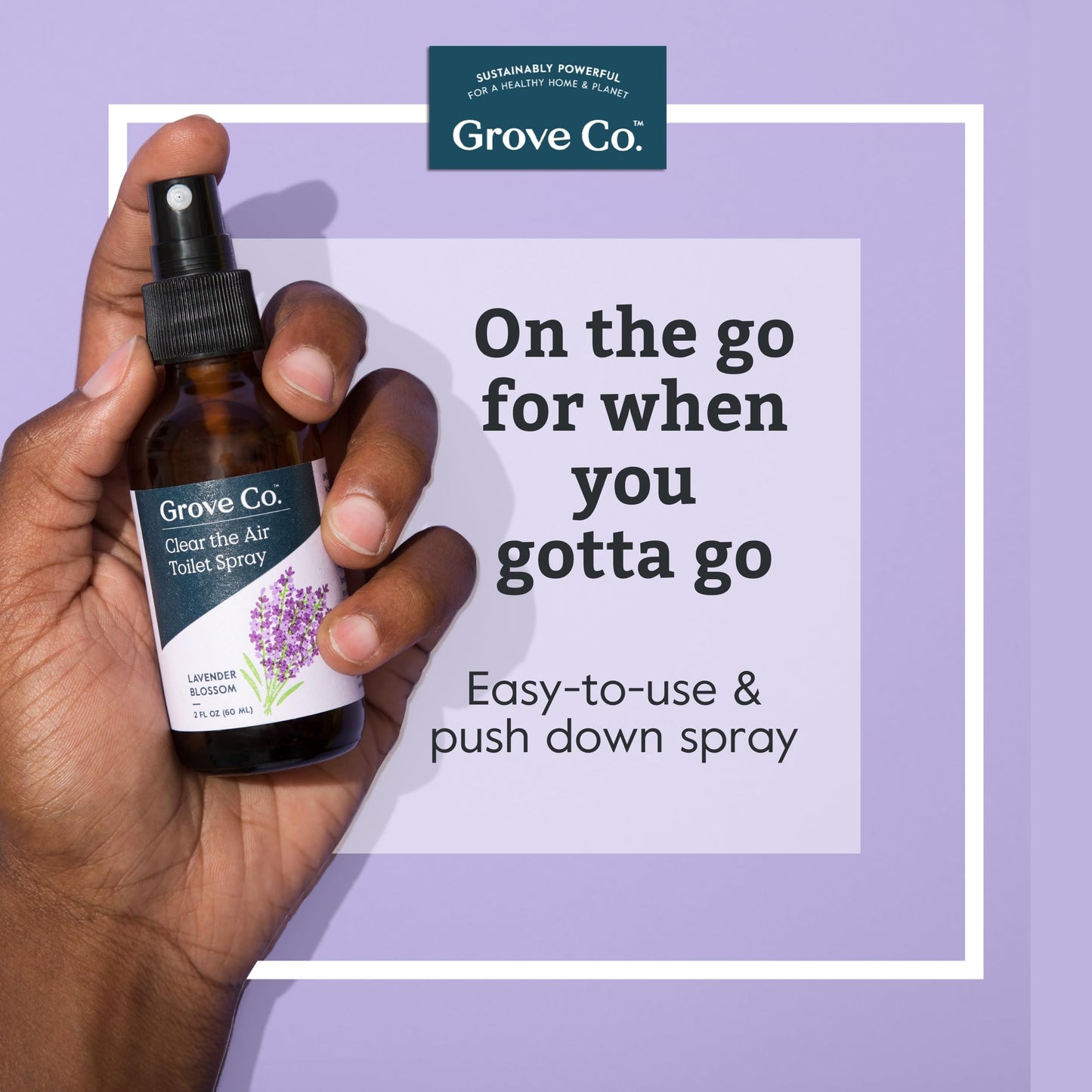 Grove Co. Toilet Spray, Clear the Air Bathroom Spray Air Freshener (2 fl oz) Odor Eliminator for Strong Odor, 100% Natural Lavender Blossom Scent