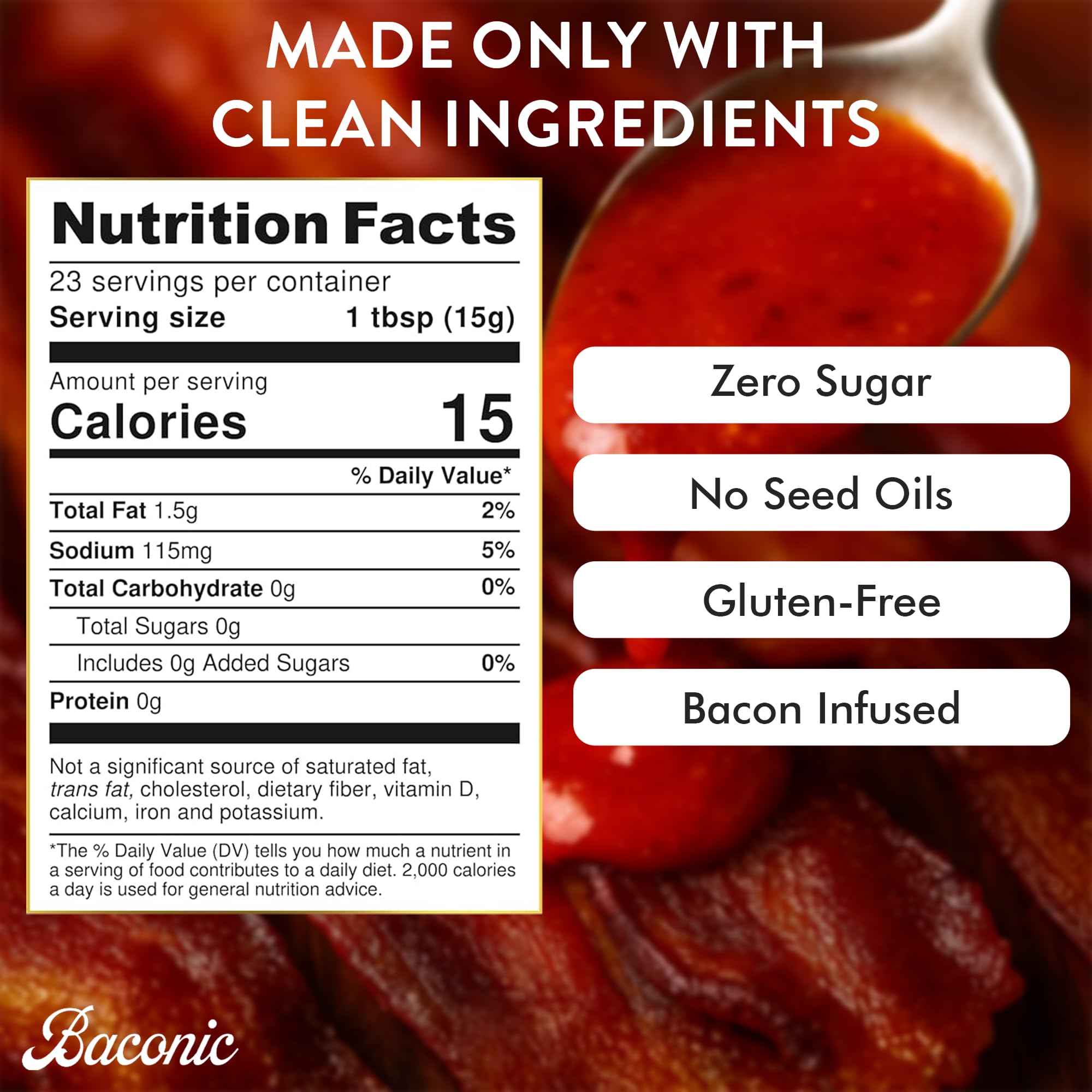 Baconic Bacon Infused Hot Sauce with Real Bacon Bits - Spicy, Zero Sugar, Keto-Friendly, No Seed Oils - Bold Flavor in 12oz Glass Bottle - Perfect