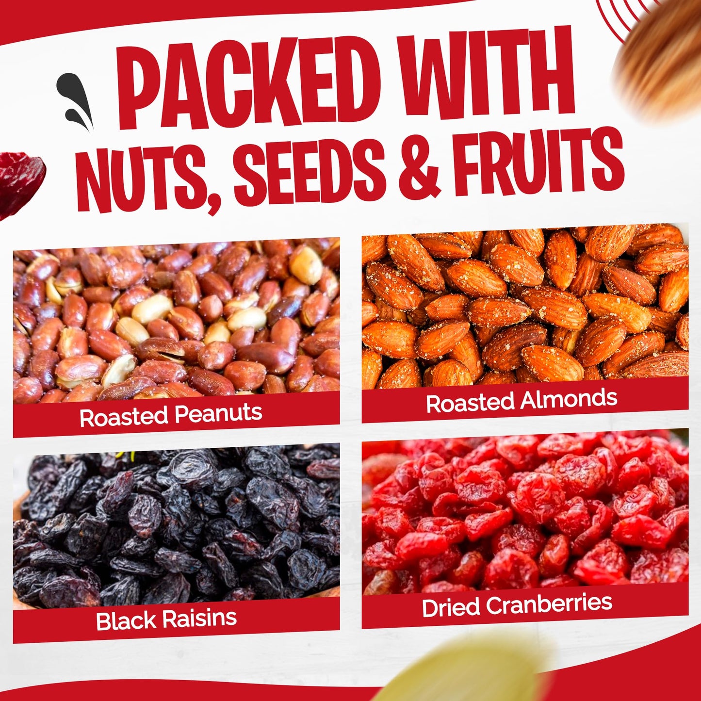 Tidbit Healthy Trail Mix with Roasted Peanuts, Almonds, Raisins & Dried Cranberries - Mixed Nuts Snack Mix for Natural Energy, Vegan Gluten Free, 14