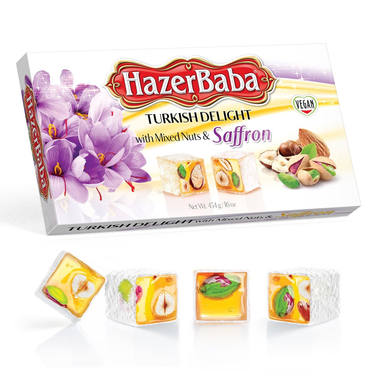 HazerBaba Turkish Delight Candy with Nuts & Raspberry, 16oz (Pack of 1)