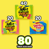 SOUR PATCH KIDS and SWEDISH FISH Mini Soft & Chewy Gummy Candy Variety Pack, Bulk Candy, 80 Treat-Size Snack Packs