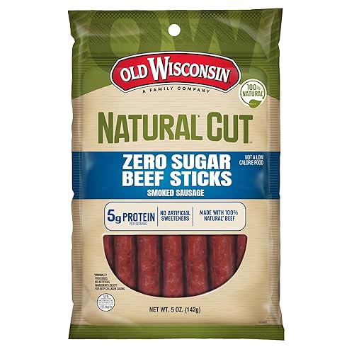 Old Wisconsin Natural Cut Beef Sausage Snack Sticks, Zero Sugar, Naturally Smoked, Ready to Eat, High Protein, Low Carb, Keto, Gluten Free, No