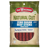Old Wisconsin Natural Cut Beef Sausage Snack Sticks, Zero Sugar, Naturally Smoked, Ready to Eat, High Protein, Low Carb, Keto, Gluten Free, No