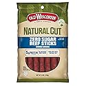 Old Wisconsin Natural Cut Beef Sausage Snack Sticks, Zero Sugar, Naturally Smoked, Ready to Eat, High Protein, Low Carb, Keto, Gluten Free, No