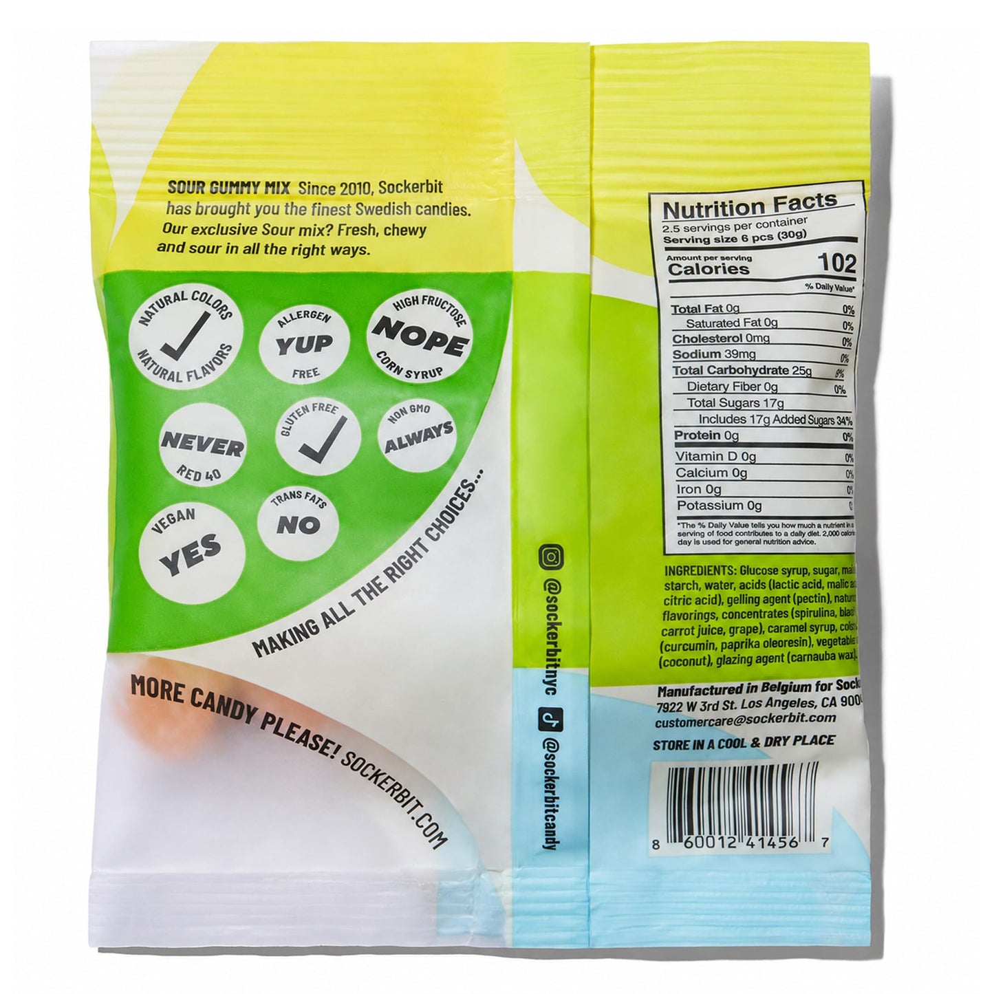 Sockerbit Swedish Candy Sour Gummy Mix, 5 Bags, Assorted Sour Gummy Candy Mix, Soft & Chewy Fruit Gummies with Variety of Flavors, Textures & Shapes