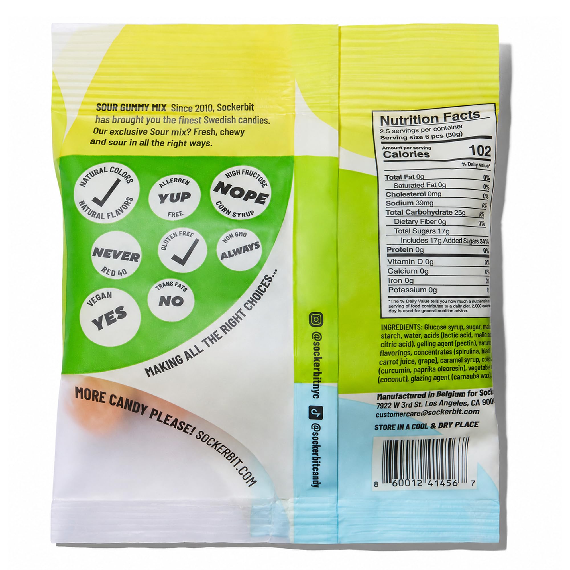 Sockerbit Swedish Candy Sour Gummy Mix, 5 Bags, Assorted Sour Gummy Candy Mix, Soft & Chewy Fruit Gummies with Variety of Flavors, Textures & Shapes