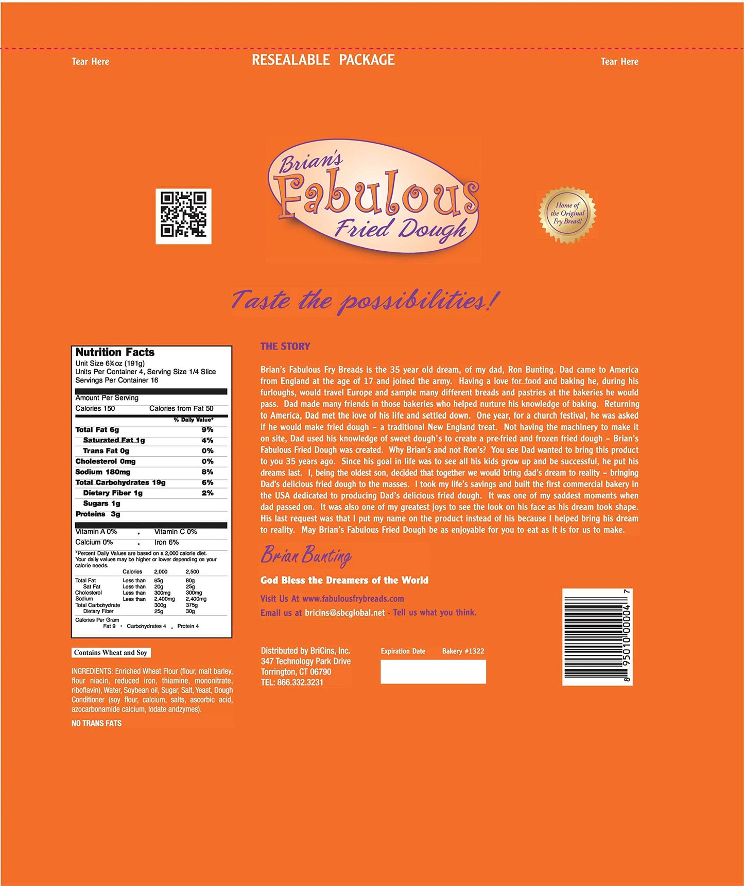 BRIAN'S FABULOUS FRYBREADS - HEAT AND EAT - 8.5" x 6.5oz, 2-4 packs - 8 Count