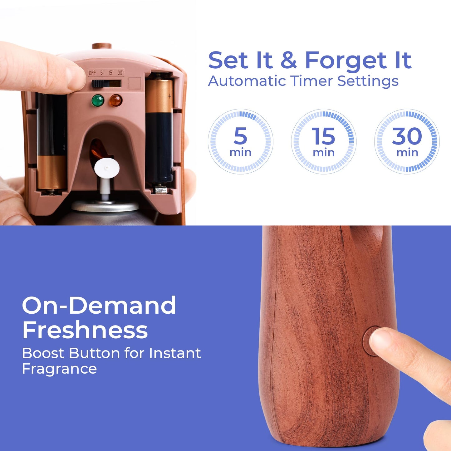 Automatic Air Freshener Spray Dispenser: Automatic Spray Dispenser with Elegant Wood Design for Commercial or Home Use (1-Pack), Battery Powered Free