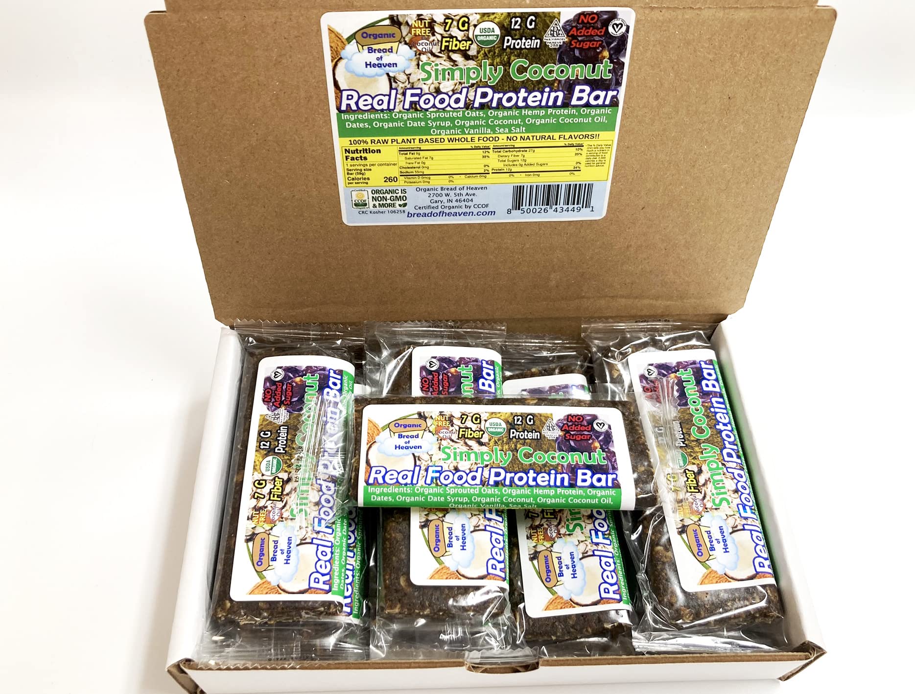 Organic Bread of Heaven Coconut Protein Bars, 12 Pack, Gluten Free, Plant Based, No Added Sugar, 2.08 Ounce Bars