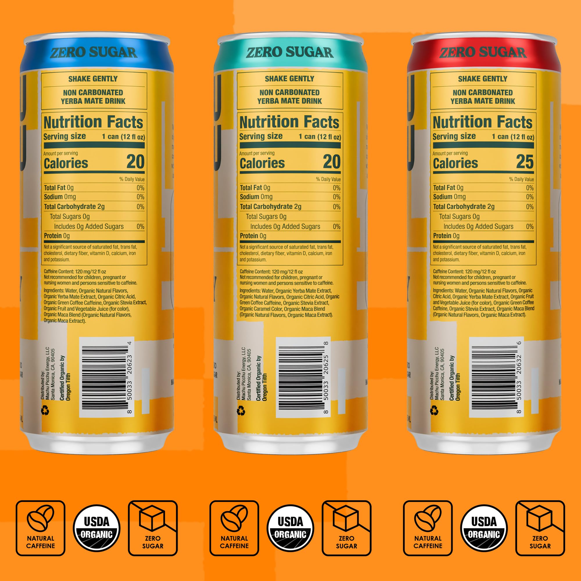 MACHU PICCHU 12-Pack Variety Zero Sugar Energy Mate Drink - Non-Carbonated Yerba Mate, 120mg Organic Caffeine, Smooth Focus Without Jitters or Crash