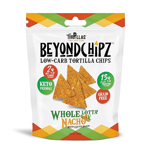 BeyondChipz Low Carb Tortilla Chips, Whole Lotta' Nacho, Keto Friendly, Gluten Free, 5.3oz Pouch, Pack of 4