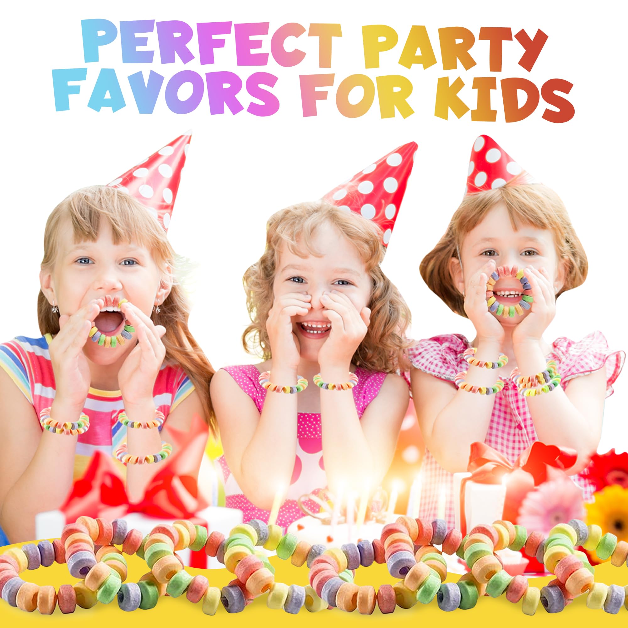 36-Pack Candy Bracelets for Kids 2.5 Inch - Individually Wrapped Bulk Novelty Candy - Stretchable Edible Fruit Flavor Rainbow Bracelets for Birthday