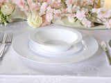 OCCASIONS 120 Piece Disposable Charger Plates Bulk - 12 Inch Heavyweight Plastic Plate Chargers for Weddings, Parties, Events - Elegant White Chargers