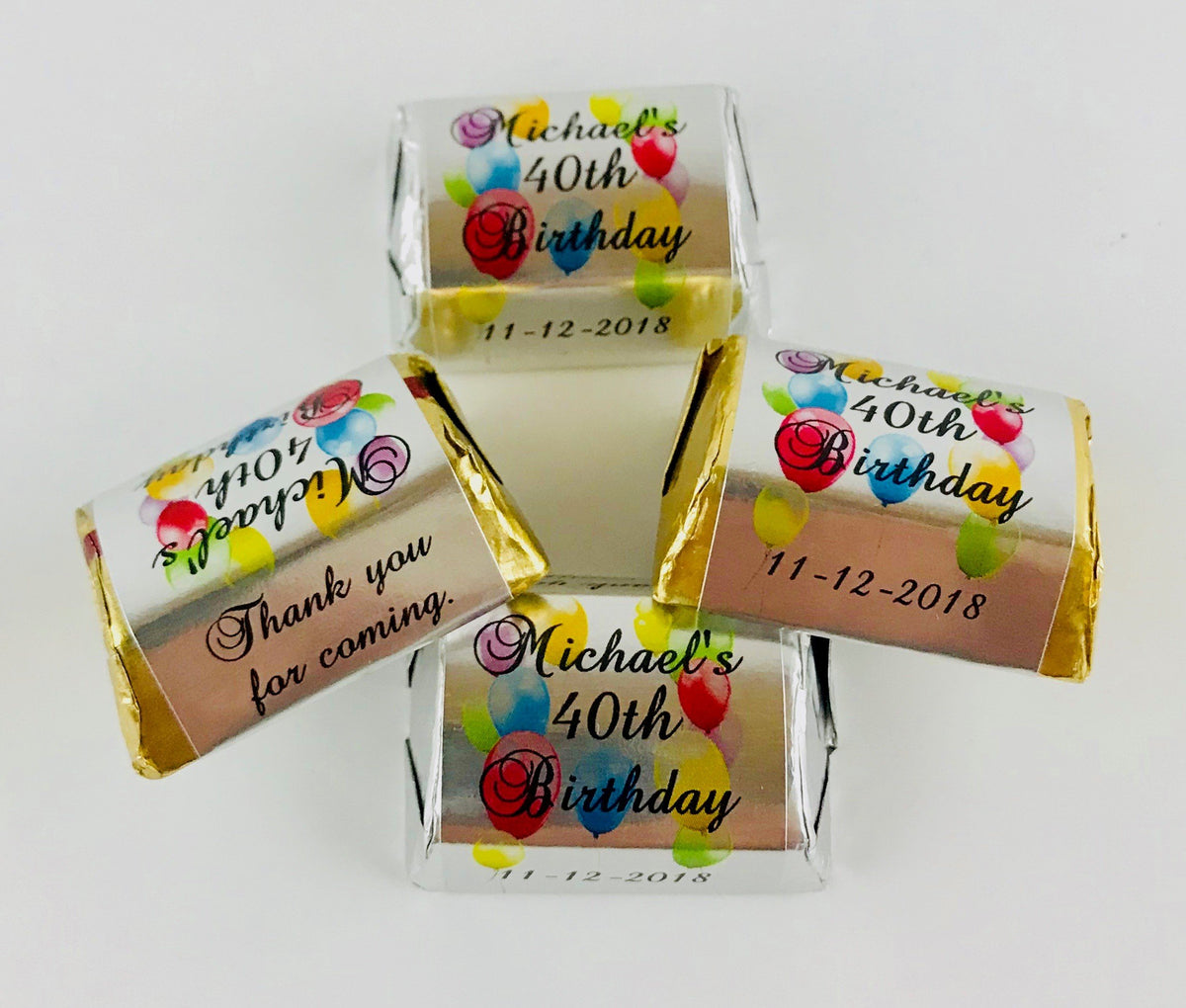 120 PERSONALIZED SILVER FOIL BIRTHDAY ADHESIVE CANDY WRAPPERS-LABELS-STICKERS Make birthday party favors for your hershey nuggets.