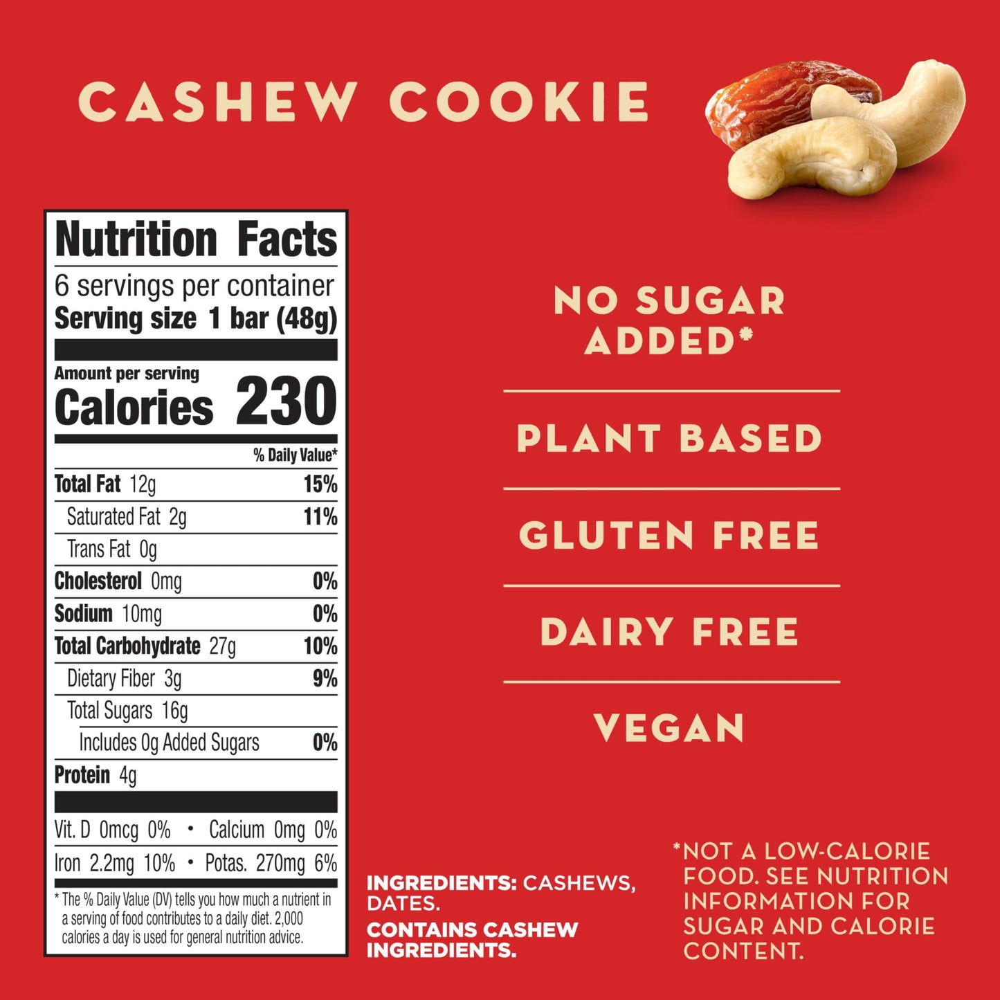 Larabar Cashew Cookie, Fruit and Nut Bars, Gluten Free and Vegan, 10.2 oz, 6 Ct