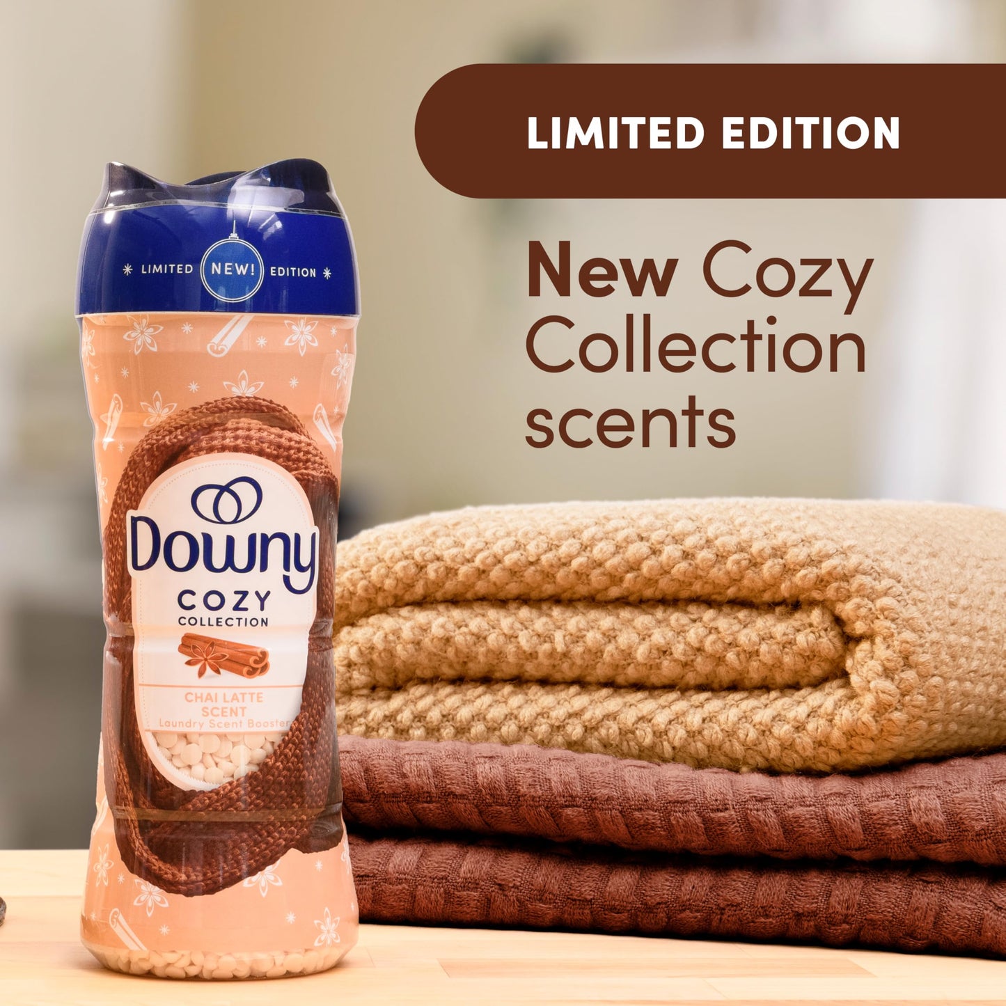 Downy Cozy Collection In-Wash Laundry Scent Booster Beads, Chai Latte Scent, 7.8 oz, Limited Edition Laundry Beads
