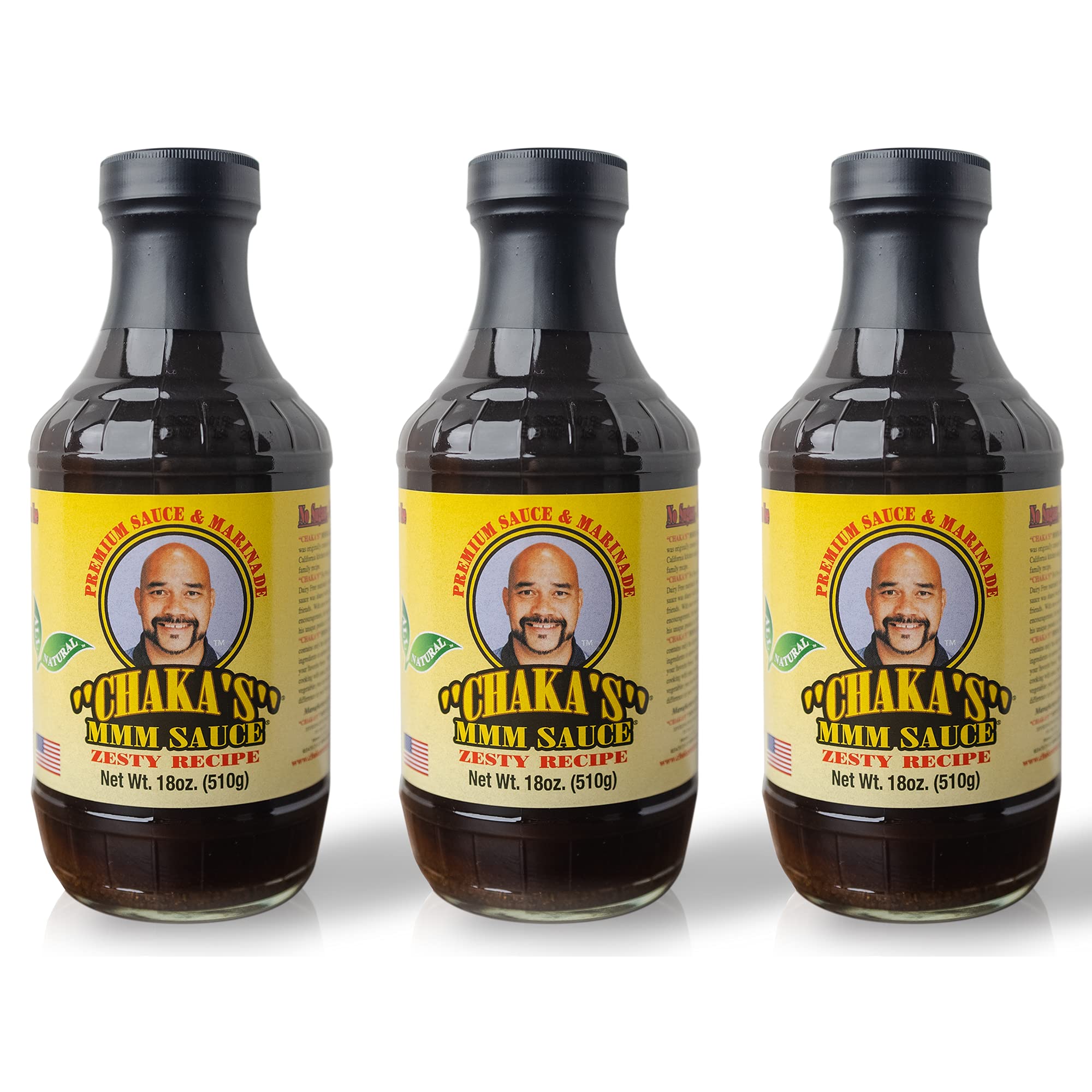 Chaka’s MMM Sauce Zesty Marinade (18oz) - Pack of 3 - Keto, Sugar Free, Low Carb Marinade