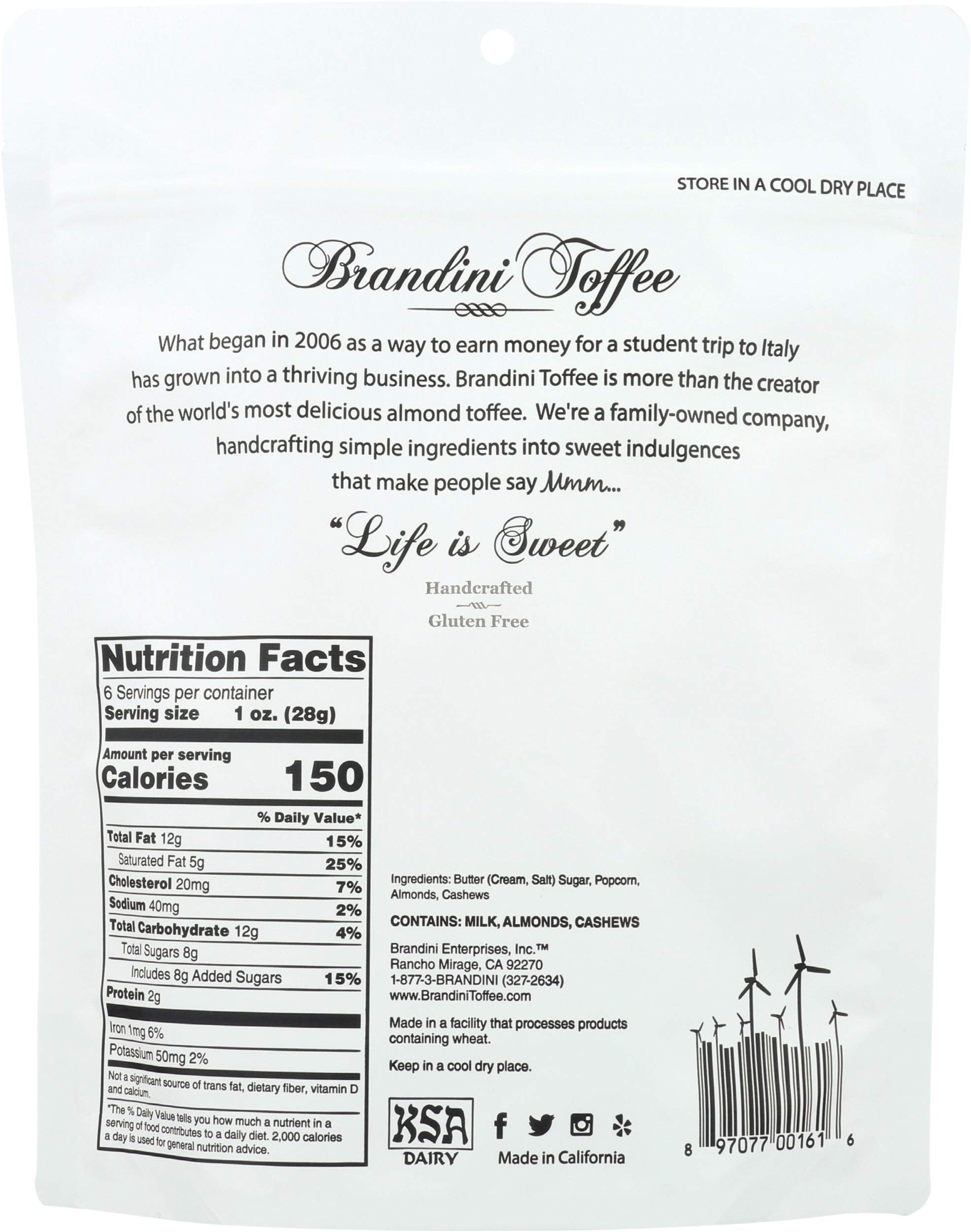 Brandini Toffee, Toffee Popcorn Cashew Almond, 6 Ounce